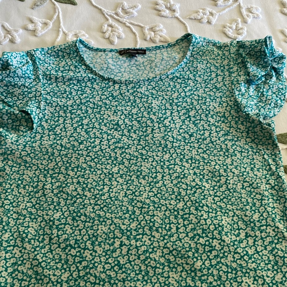 Adrianna Papell Teal and White Floral Top